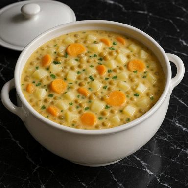 Kohlrabi-Eintopf mit Hackfleisch, Karotten und Kräutern, cremig gekocht und heiß serviert in einer  Bowl – herzhaftes Familiengericht.