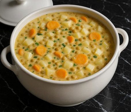 Veganer Kohlrabi-Eintopf, Karotten und Kräutern, cremig gekocht und heiß serviert in einer  Bowl – sättigendes Familiengericht. 