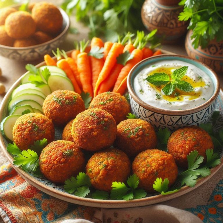 Falafel mit Joghurt-Dip und frischen Gemüsebeilagen Vegan & Vegetarisch