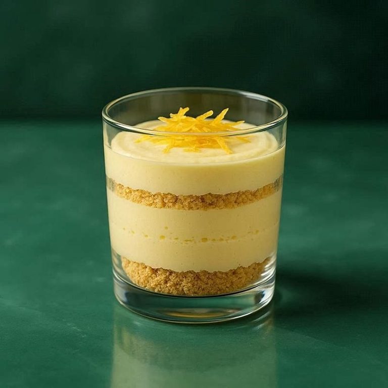 Zitronencreme mit knusprigem Crumble Luftige Zitronencreme im Glas, getoppt mit goldenem Butterkeks‑Crumble und Zitronenzeste, frisch und cremig angerichtet.