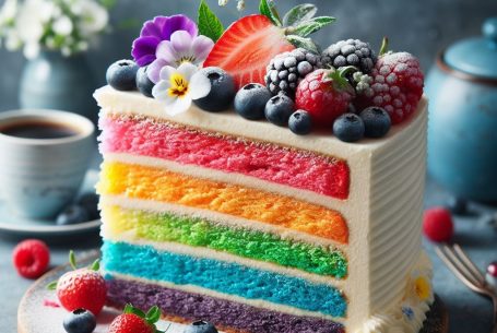 Regenbogentorte Bunte Regenbogentorte mit saftigen Schichten in sechs Farben, cremigem Frosting u. einfacher Schritt für Schritt Zubereitung– ideales Rezept