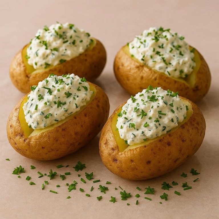 Kräuterquark mit Ofenkartoffeln Ofenkartoffeln mit cremigem Kräuterquark, goldbraun gebacken, serviert mit frischen Kräutern und einer leichten, klassischen Quarkcreme.