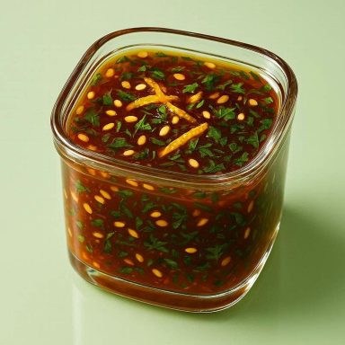 Aromatische Yuzu‑Shiso‑Gourmetmarinade mit Zitrusfrische, Umami und Kräuterwürze – ideal für Tofu & Gemüse .