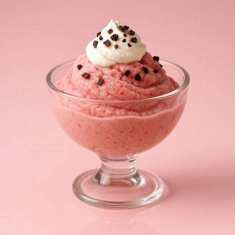 Cremiger Frozen Yogurt mit Rhabarber, Sahne und knackigen Schoko-Bits in einer Schale,  sommerlich angerichtet.