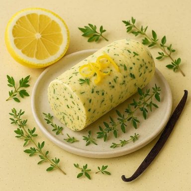 Zitronen‑Vanille‑Kräuterbutter für Camping: aromatisch, frisch und ideal für Brot, Gemüse, Kartoffeln und alles vom Outdoor‑Grill.